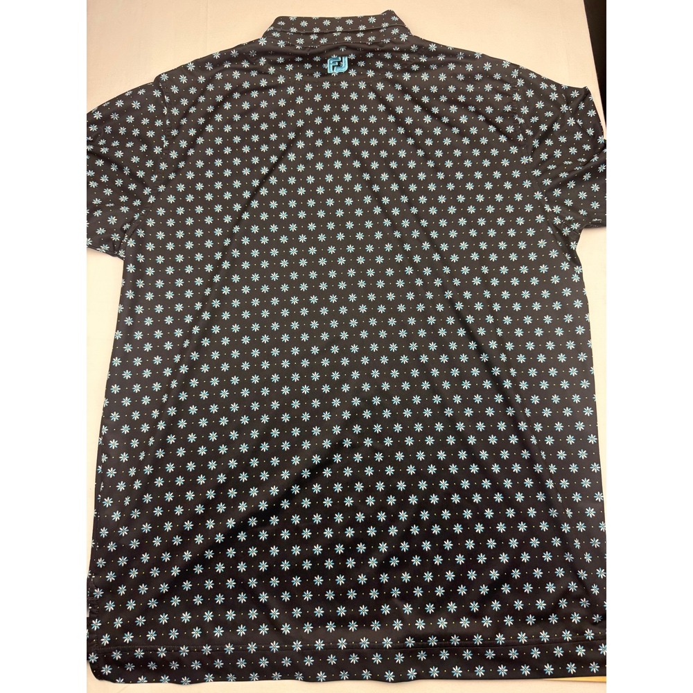 FootJoy Golf Polo Large Black Blue Floral Daisy Moorhead Country Club Logo - Picture 6 of 6